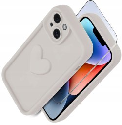Etui do iPhone 13 | 14 silikonowe MATOWE serce + Szkło ochronne na ekran 9H