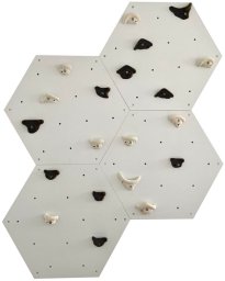 Ścianka wspinaczkowa sześciokątna 4x szara płyta + 20 białe/czarne uchwyty