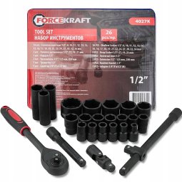 Forcekraft Zestaw narzędzi 1/2" 26el. (8-36mm) (6-kątnych)