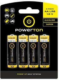 Bateria jednorazowa alkaliczna, paluszek, AA, 1.5V, Powerton, blistr, 4-pack
