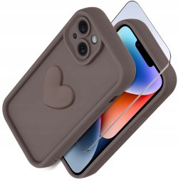 Etui do iPhone 13 | 14 silikonowe MATOWE serce + Szkło ochronne na ekran 9H