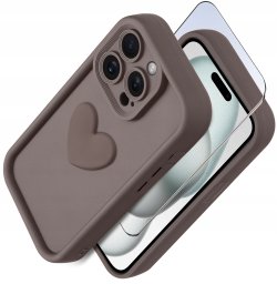 Etui do iPhone 15 Pro silikonowe MATOWE serce + Szkło ochronne na ekran 9H
