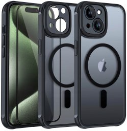 krainaGSM Etui do iPhone 15 do MagSafe MATT CASE WZMACNIANE 360 Szkło 5D PREMIUM