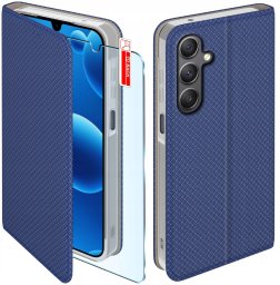 Etui z klapką do Samsung A26 5G Zamykane Granatowe Futerał + Szkło 9H