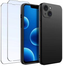 ZESTAW Etui do iPhone 13 | 14 Matowe Czarne Silikon 2 SZTUKI SZKŁO