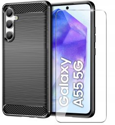 Etui do Samsung Galaxy A55 5G Pancerne Carbon CASE + Szkło OCHRONNE 9H