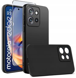 krainaGSM Etui do Motorola Moto EDGE 50 Neo silikonowe MATOWE CZARNE + Szkło ochronne
