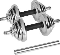 Hantle żeliwne chromowane regulowane w walizce z gryfem, zestaw 20kg REBEL ACTIVE