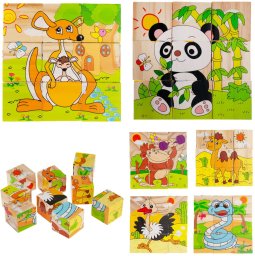 TG50051 KLOCKI DREWNIANE PUZZLE UKŁADANKA ZWIERZĘTA 6W1