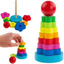 TG67026 KLOCKI DREWNIANE WIEŻA UKŁADANKA SORTER PIRAMIDKA