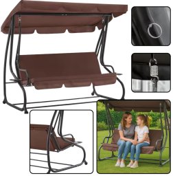 Huśtawka Czteroosobowa Ogrodowa Bujana Daszek Wolnostojąca Brązowa LEAN