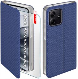 krainaGSM Etui z klapką do Xiaomi Redmi Note 14 5G Zamykane Granatowe Futerał + Szkło