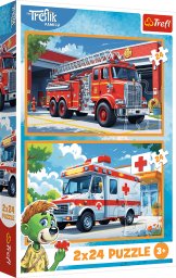 Trefl Puzzle Rodzina Treflików - Wóz strażacki i karetka 2x24 elementy (34447)