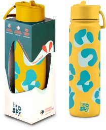 Brosky Wild Żółta butelka na wodę z nadrukiem w motyw zwierzęcy 680 ml