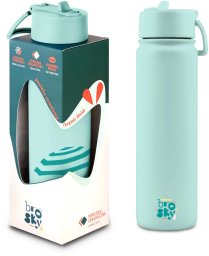 Brosky O. Miętowa metalowa butelka na wodę ze słomką 680 ml