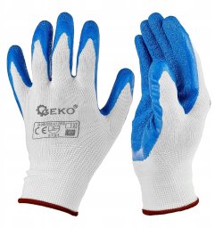 Rękawice ochronne poliestrowe r. 11 /latex biało-niebieskie/ (12/240)