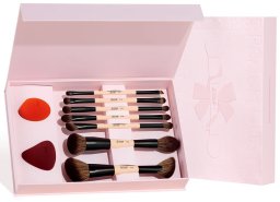 JESSUP Peach Dust Perfection Beauty Kit zestaw dwustronnych pędzli do makijażu 7szt. + gąbeczki do makijażu 2szt. T506