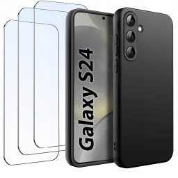 ZESTAW Etui do Samsung S24 Matowe Czarne Silikon Slim +3 SZTUKI SZKŁO