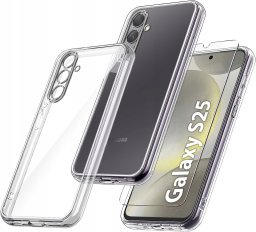 Etui do Samsung Galaxy S25 WZMACNIANE SILIKONOWE PRZEZROCZYSTE + Szkło 9H