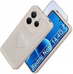 Etui do Xiaomi Redmi Note 14 4G silikonowe MATOWE serce + Szkło 9H
