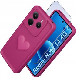 Etui do Xiaomi Redmi Note 14 4G silikonowe MATOWE serce + Szkło 9H