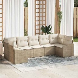 vidaXL Zestaw do jadalni w ogrodzie z poduszką 7 pcs Beż, Kremowy (3355540)