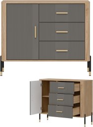 Komoda Szafka jednodrzwiowa z 3 szufladami Dąb Szary Złoty DANTE DT03