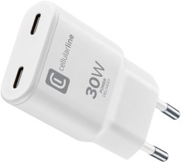 Cellularline USB-C Duo GaN Reiselader 30W White