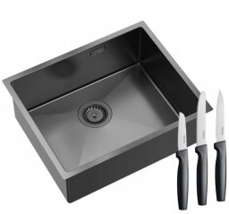 Quadron | ANTHONY 60 | stalowy zlewozmywak kuchenny GRAPHITE METAL PVD | wymiary: 54 x 44 x 19 cm | 1-komorowy podwieszany/wpuszczany | podbudowa szafki: od 60 cm