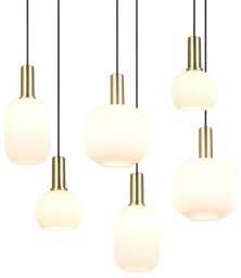 Pendant lamp TRIO DIVA, 6xE27, max 6x10W brass/white 85x20x150cm