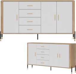 Komoda Szafka trzydrzwiowa z 4 szufladami Dąb Biały Złoty DANTE DT10