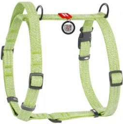 Collar WauDog Re-Cotton Szelki z rączką z regenerowanej bawełny anatomiczne w kształcie litery H, odblaskowe z QR-paszportem, plastikowy fastex, L jasnozielone