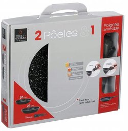 Patelnie z kamienną powłoką i zdejmowaną rączką, Ø 20 i 26 cm, 2 sztuki