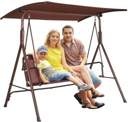 Huśtawka Ogrodowa 3-osobowa z Regulowanym Daszkiem  174 cm 240 kg Udźwigu