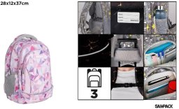 Plecak trzykomorowy geometryczny lawenda 28x12x37