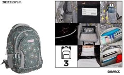 Plecak trzykomorowy Dmuchawce grafitowy 28x12x37cm