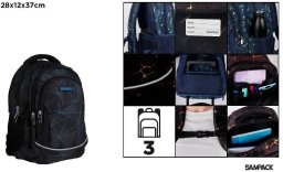 Plecak geometryczny trzykomorowy czarny 28x12x37cm