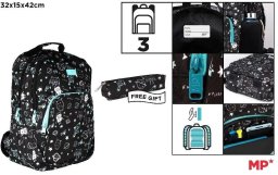 Plecak trzykomorowy czarny 32x12x38cm + piórnik