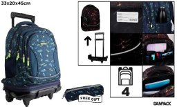 Plecak ze stelażem i kółkami 4 komory + piórnik