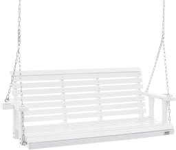 Drewniana huśtawka ogrodowa wisząca na taras werandę biała 170 cm
