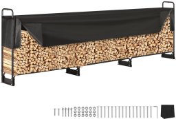 Vevor Stojak na drewno opałowe kominkowe duży kosz metalowy +plandeka 386x36cm
