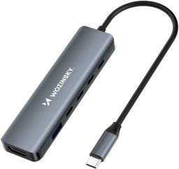 HUB USB Wozinsky 6w1 Hub rozdzielacz USB-A USB-C DisplayPort HDMI - szary 6w1 Hub rozdzielacz USB-A USB-C DisplayPort HDMI - szary