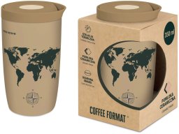 Coffee Format Brązowy kubek termiczny z motywem mapy świata 350 ml