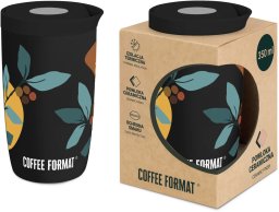 Coffee Format Czarny kubek termiczny z motywem roślin 350 ml
