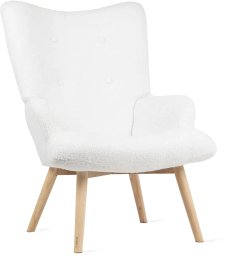 Fotel tapicerowany MOSS w tkaninie TEDDY BOUCL biały HOMLA