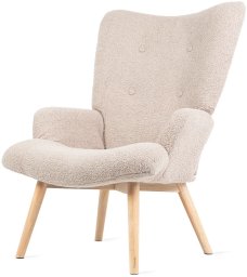 Fotel tapicerowany MOSS w tkaninie TEDDY BOUCL beżowy HOMLA