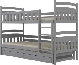 Łóżko piętrowe JULITA 200x80 szare drewniane trzyosobowe z szufladami KOCOT KIDS