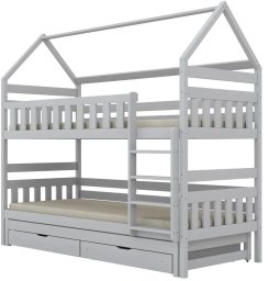 Łóżko piętrowe domek FELIKS 160x80 białe drewniane trzyosobowe z szufladami KOCOT KIDS