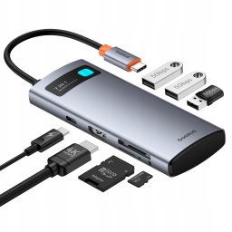 Hub USB-C Baseus Metal Gleam 7w1 HDMI 4K 60Hz / 3x USB 3.0 / USB-C PD / SD / microSD – szary
