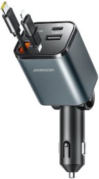 Ładowarka samochodowa Joyroom JR-CCL05 30W 4w1 z 2 wbudowanymi kablami zwijanymi - ciemnoszara